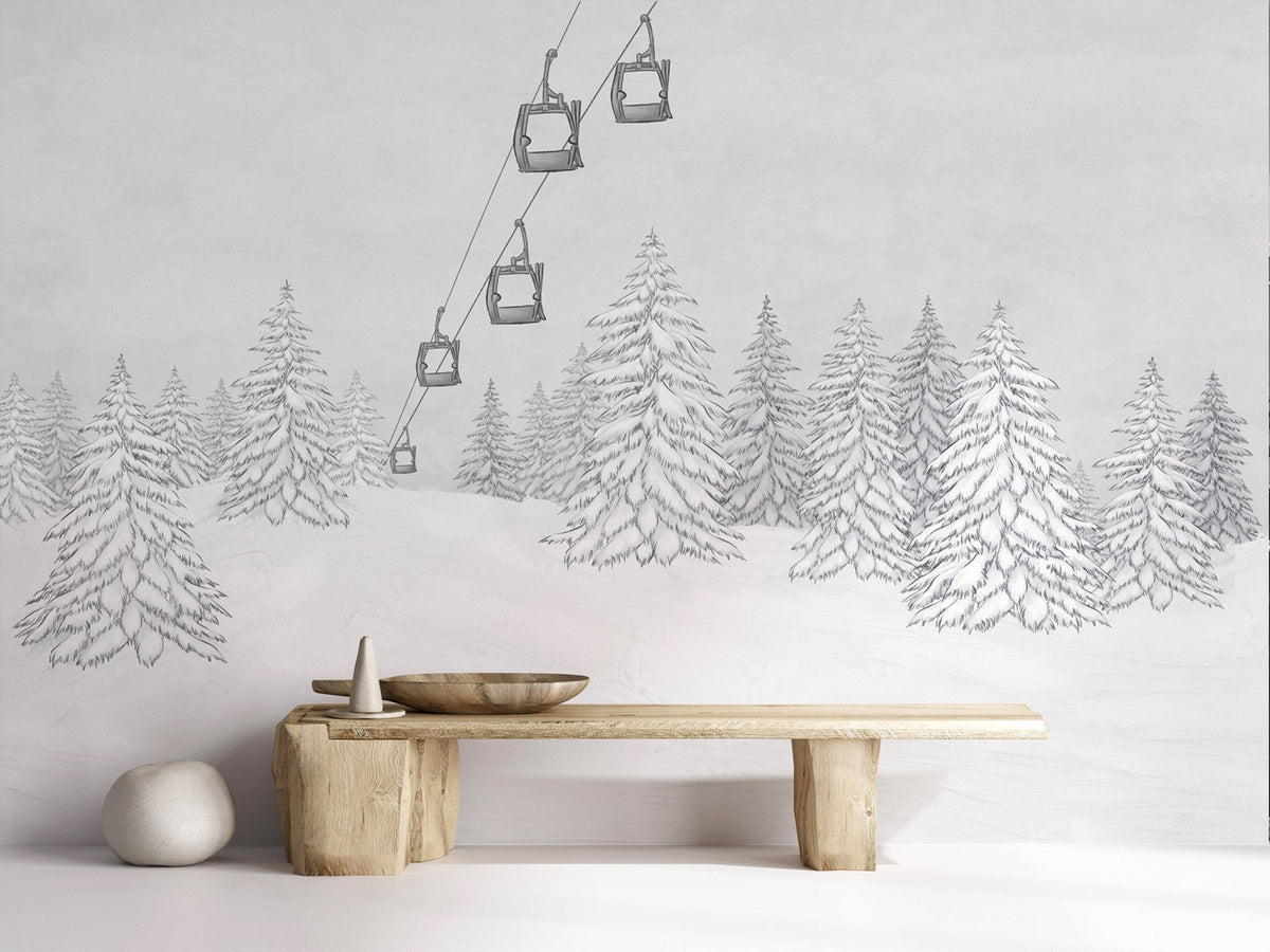 Black and white mountain cable car wallpaper