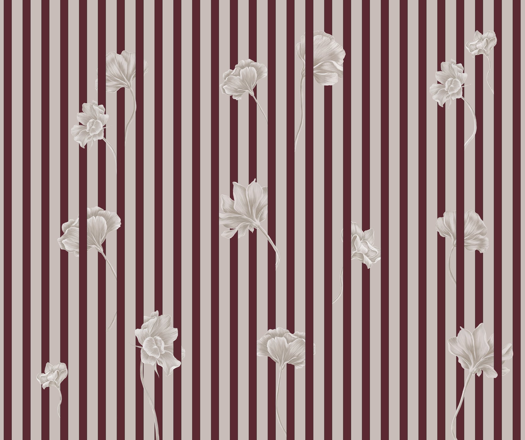 Papier peint rayure floral, XXL, tendance