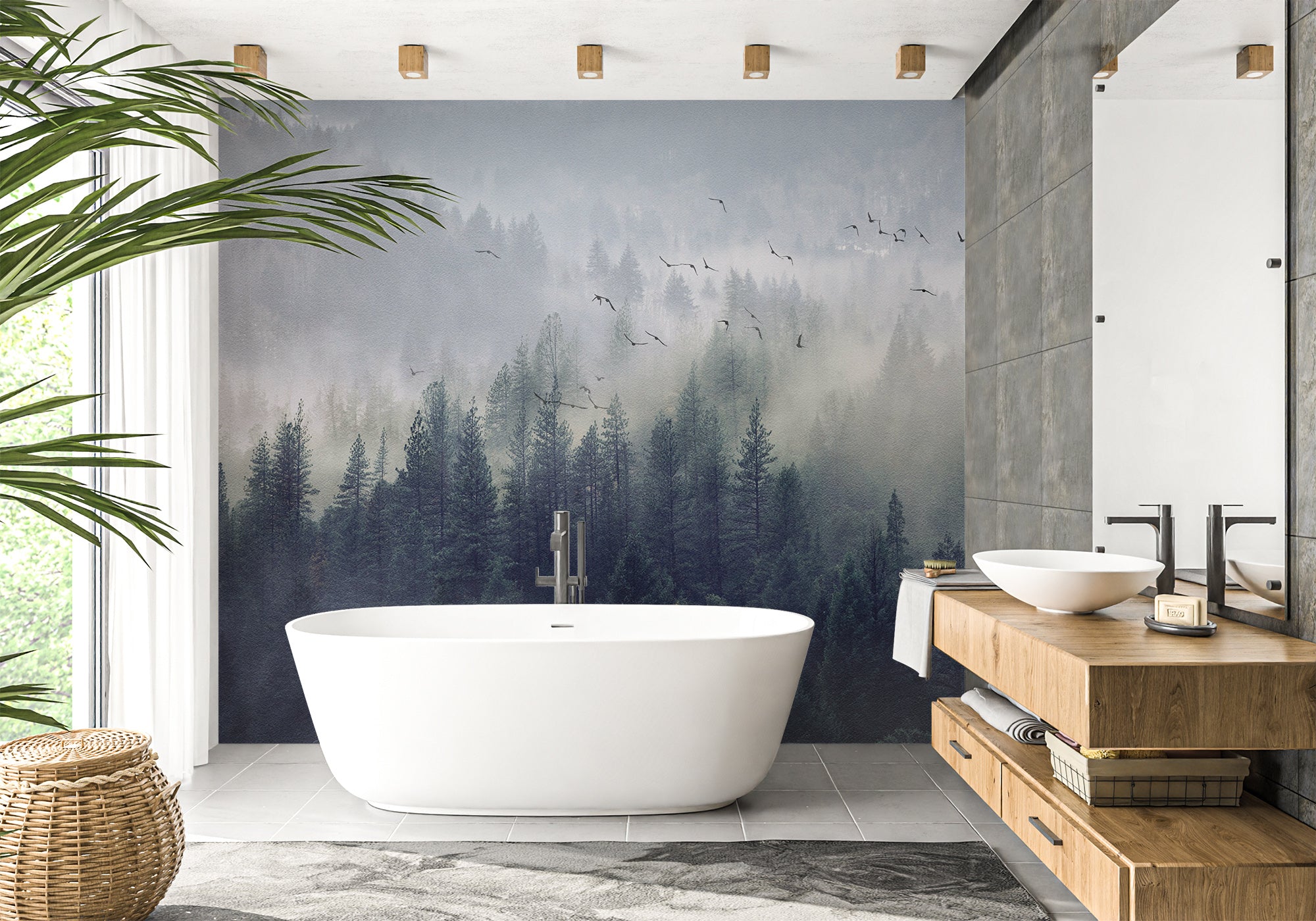 Papier peint salle de bain forêt de Chine, mural concept, tendance