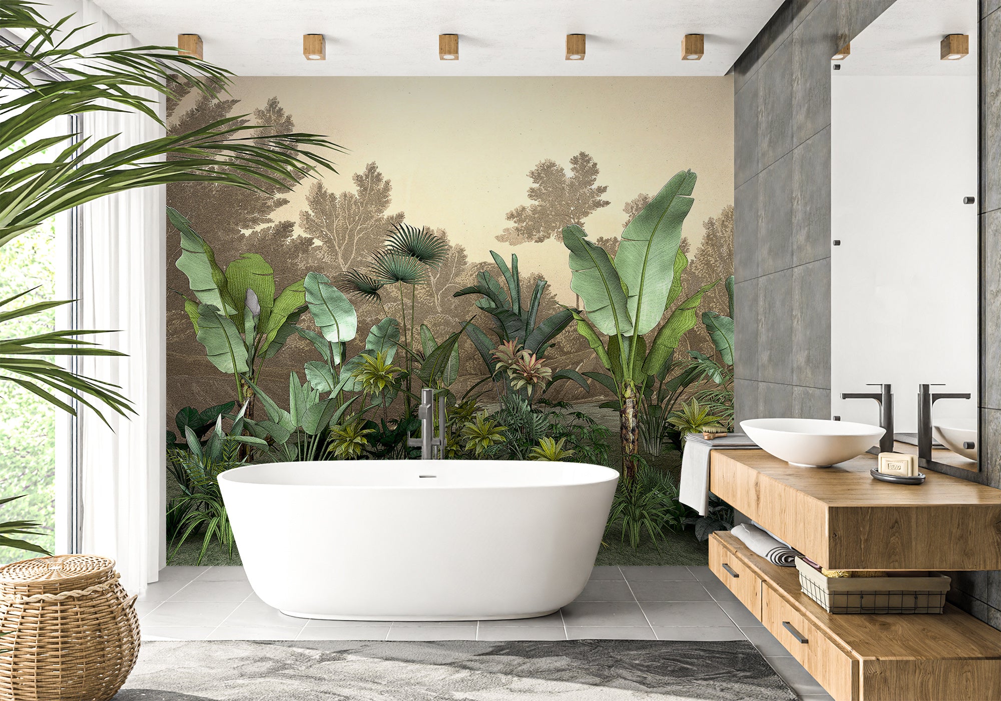 Papier peint salle de bain Jungle tendance indonésia, mural concept, tendance