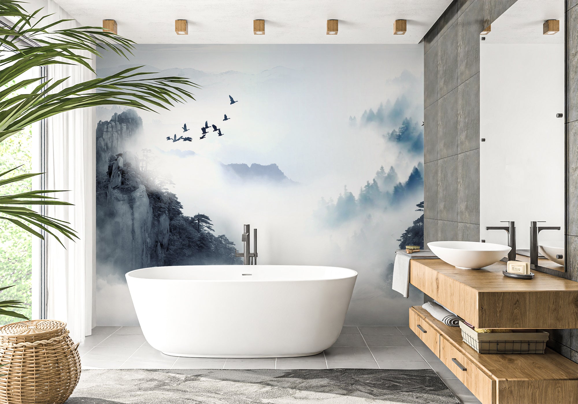 Papier peint salle de bain lever de jour en Chine, mural concept, tendance