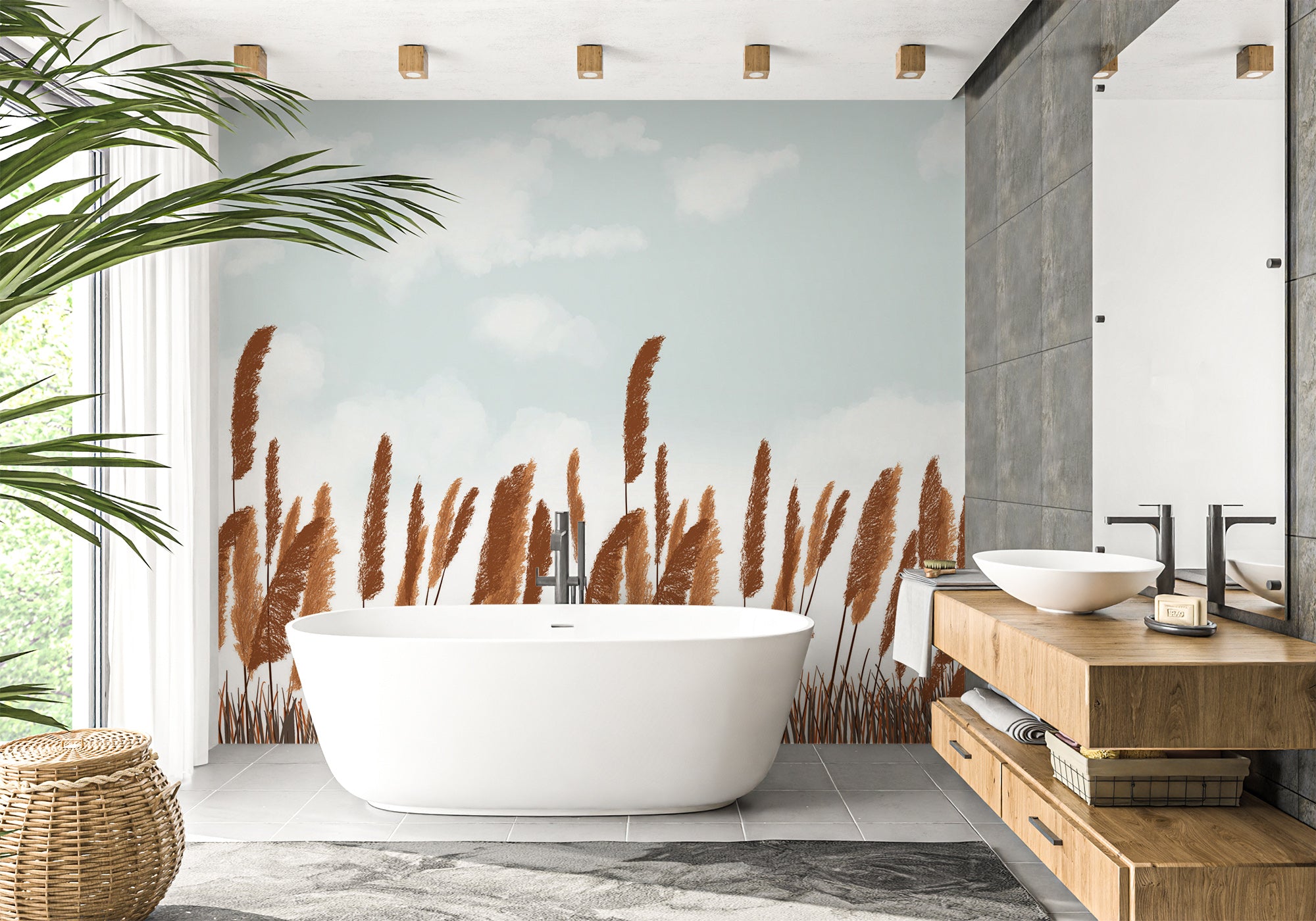 Papier peint salle de bain Pampa automne, mural concept, tendance