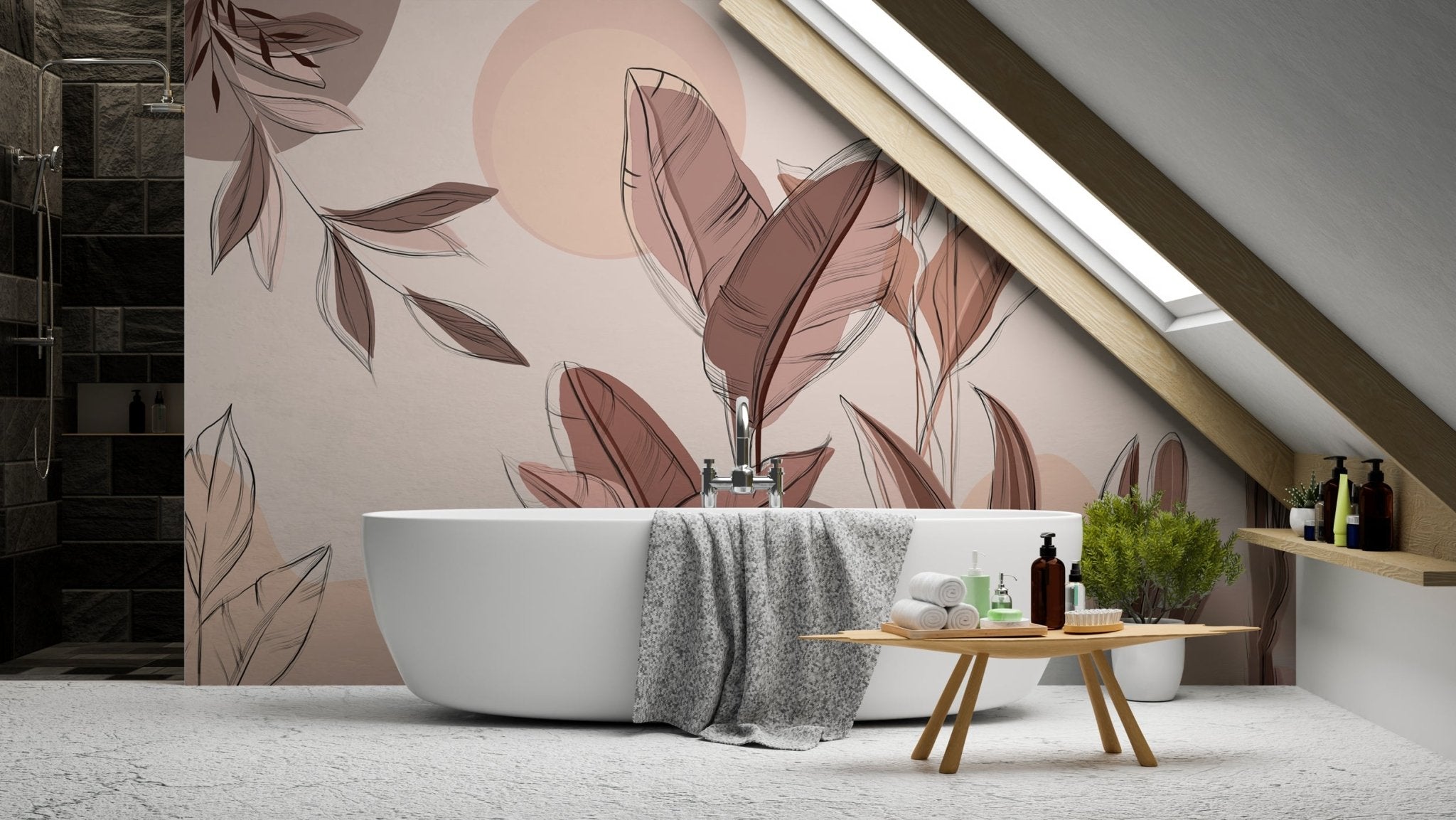 Papier peint panoramique végétal graphique, mural concept, tendance