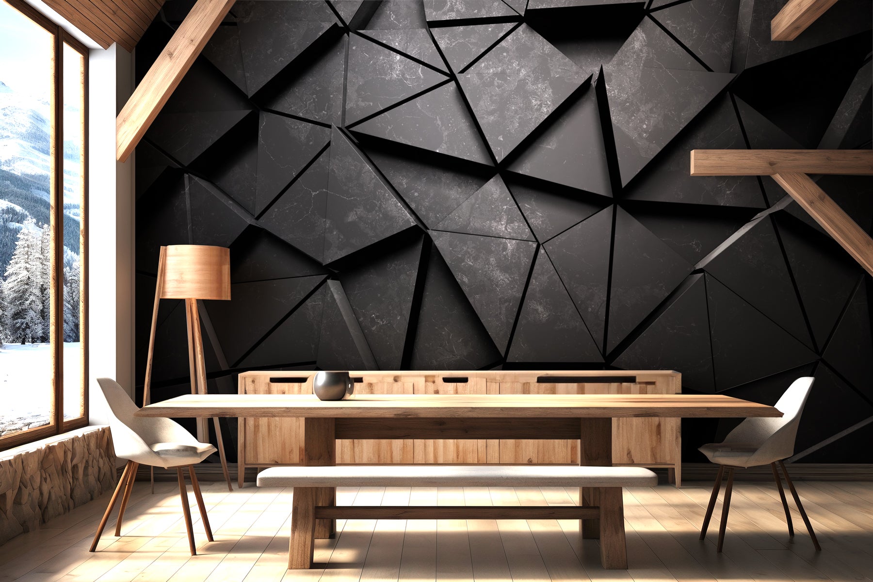 Papier peint 3D Black Perspective, mural concept, tendance