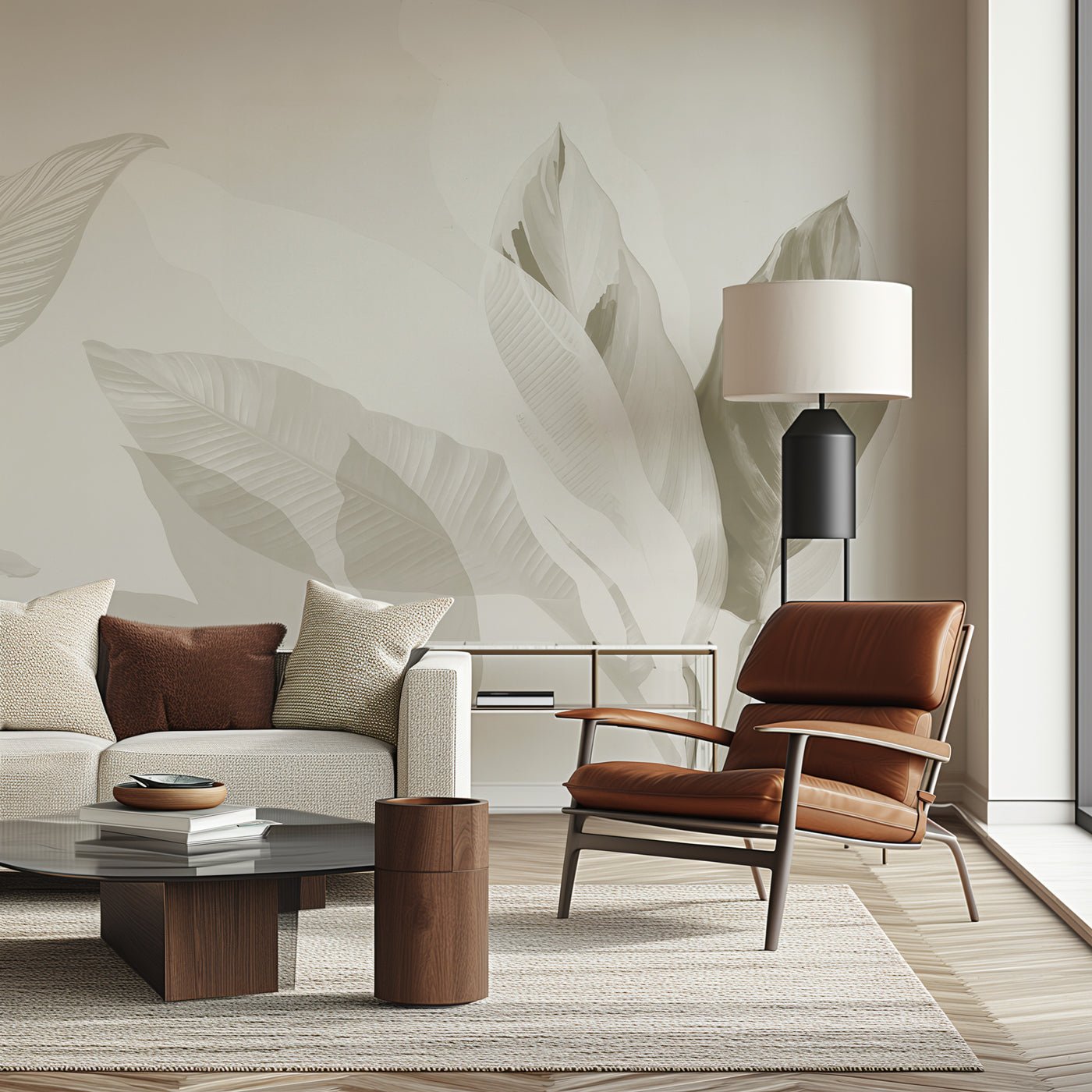 Papier peint feuillage moderne sépia, XXL, tendance