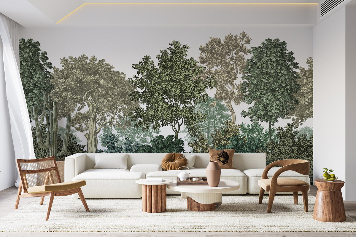 Forest landscape engraving wallpaper