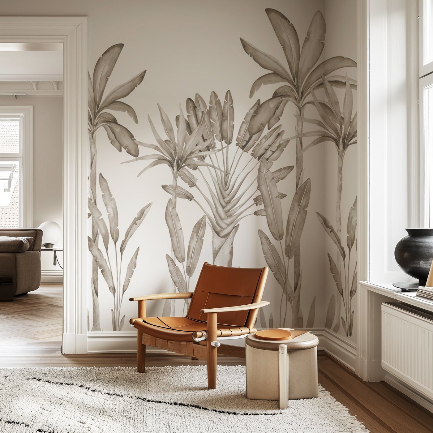 papier peint panoramique Palmier Sépia Aquarelle, XXL, tendance