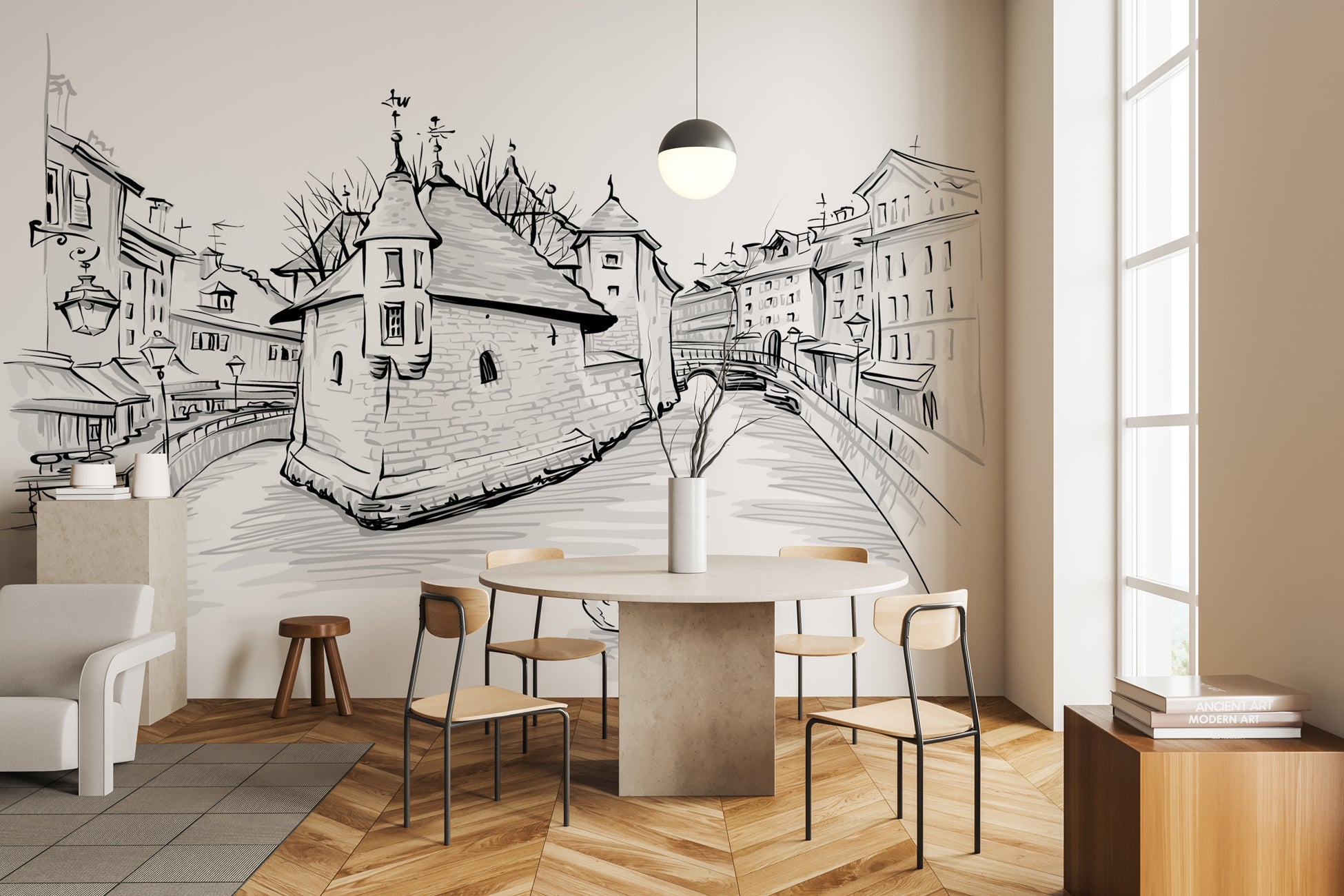 Papier peint Venise des Alpes noir et blanc, XXL, tendance