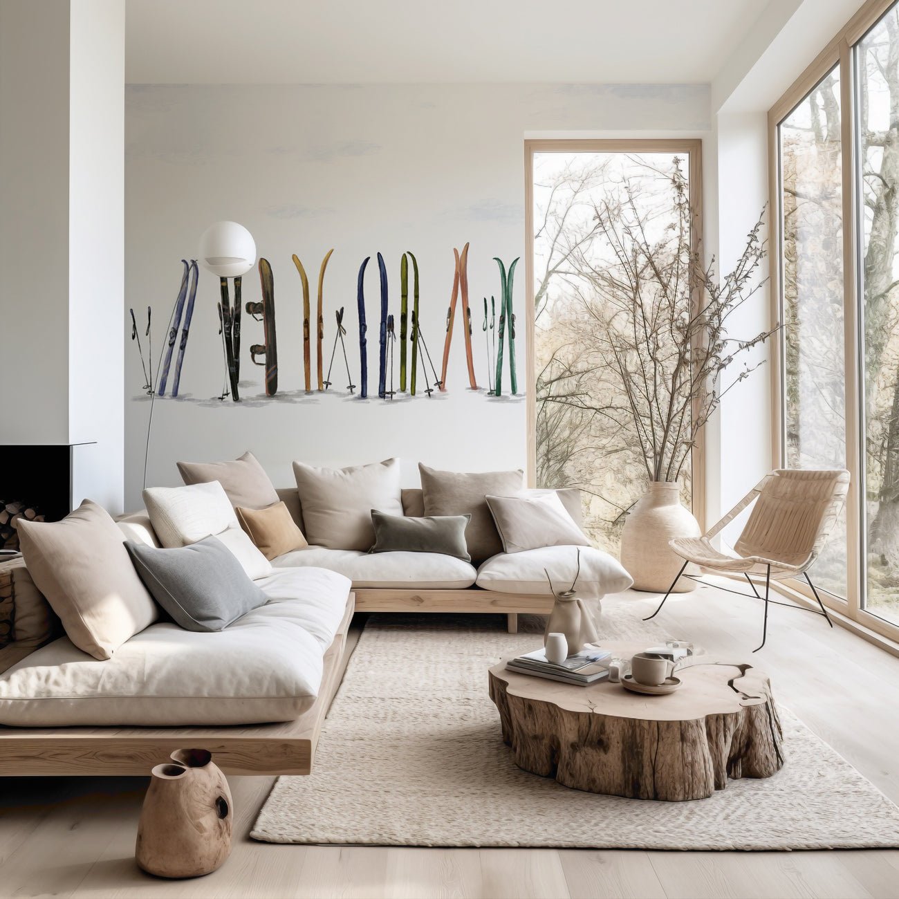 Papier peint panoramique skis colorés, XXL, tendance