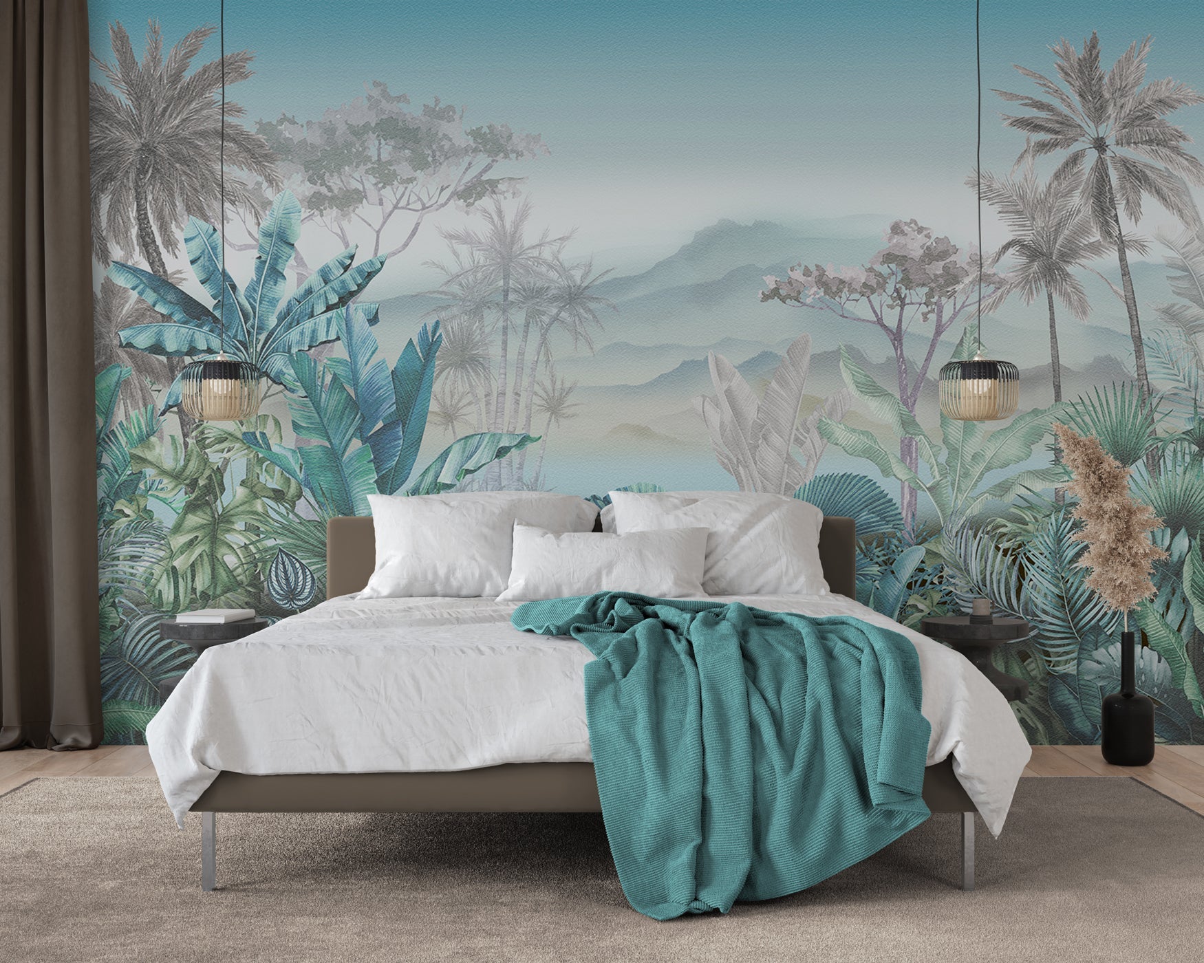 Papier peint tendance tropical bleu, XXL, tendance