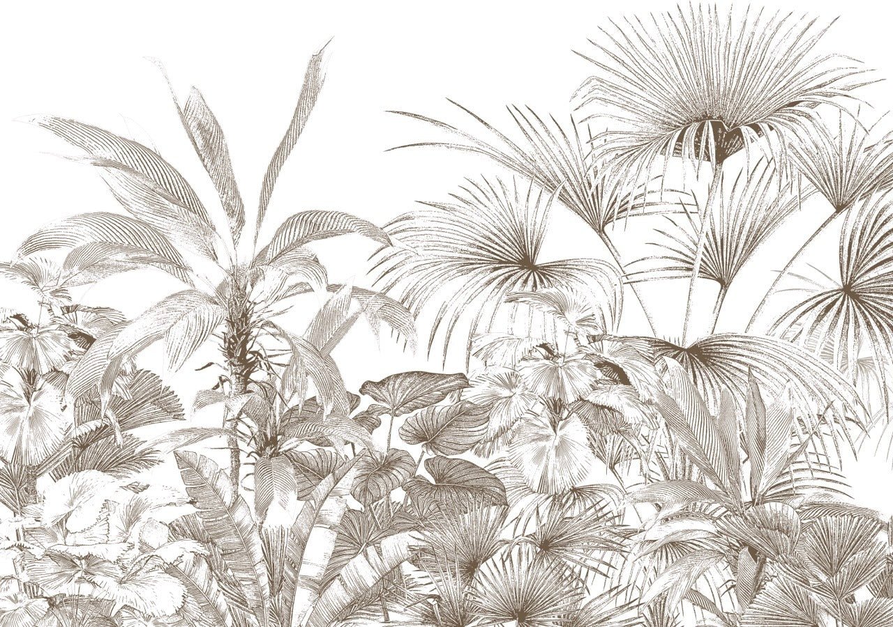 Papier peint tropical gravure monochrome, XXL, tendance