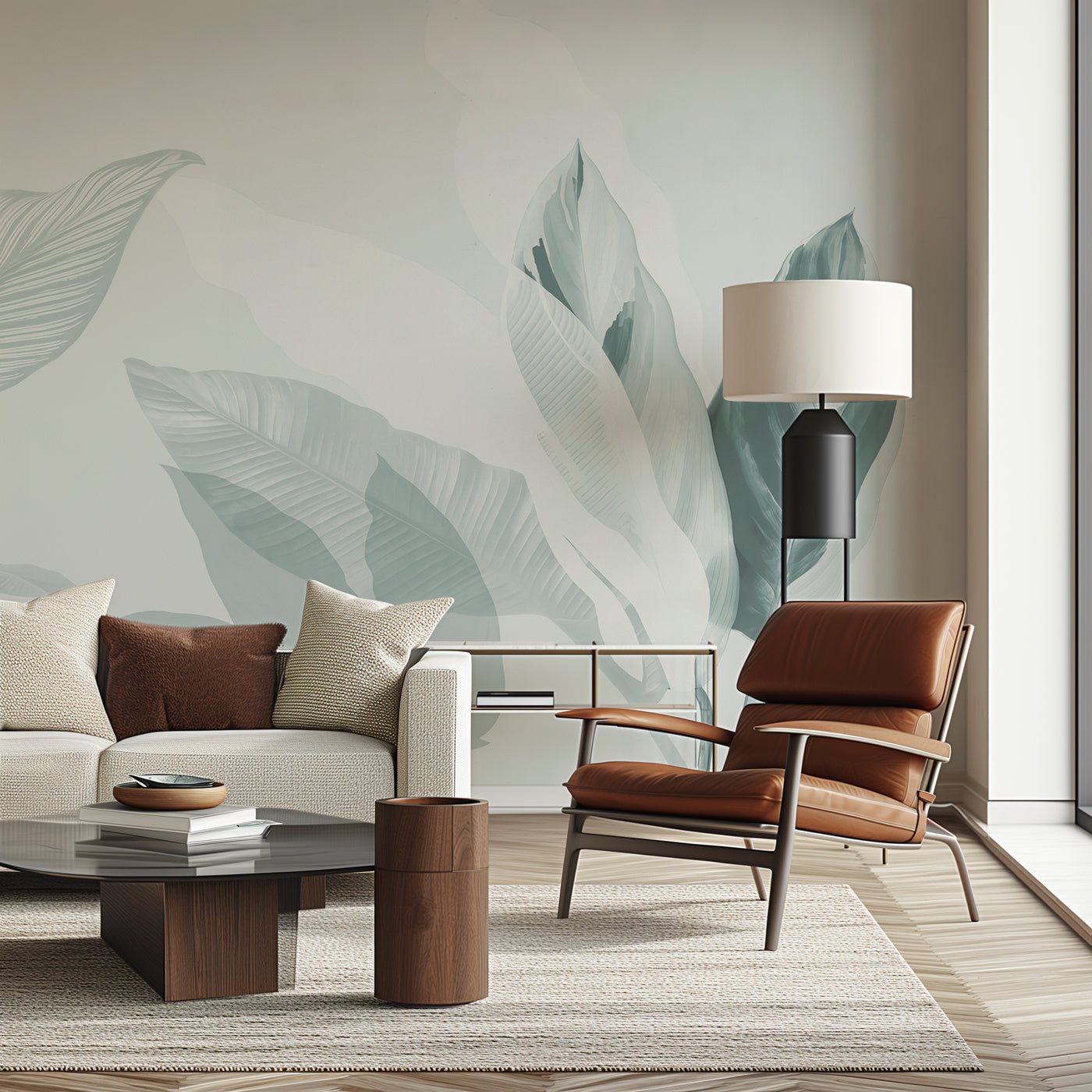 Papier peint feuillage moderne vert d'eau, XXL, tendance