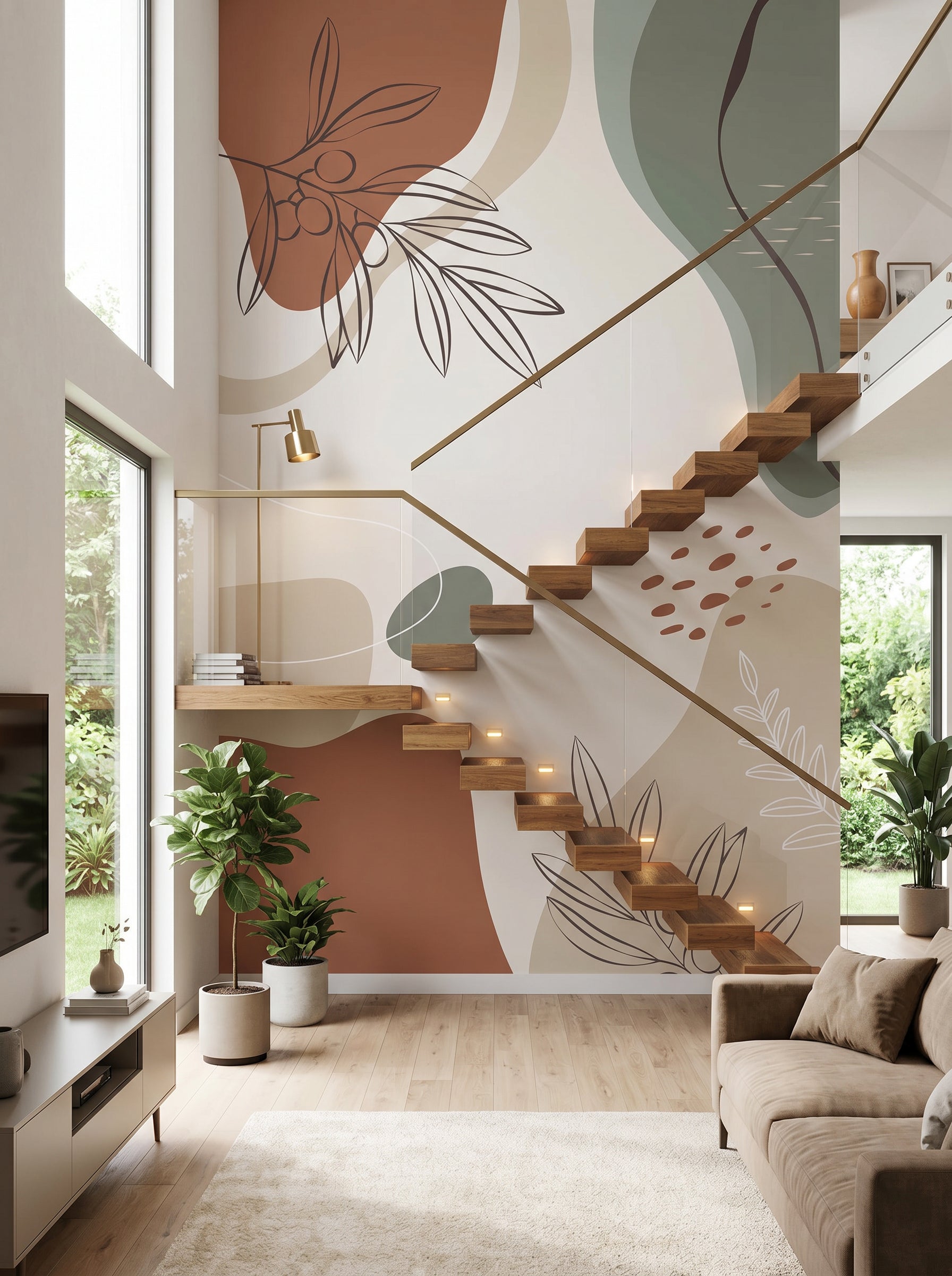 Papier peint Escalier - Feuillage olivaissance - Muralconcept