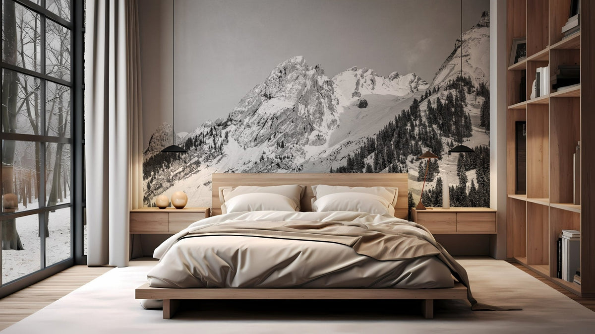 Panoramic alpine chalet wallpaper
