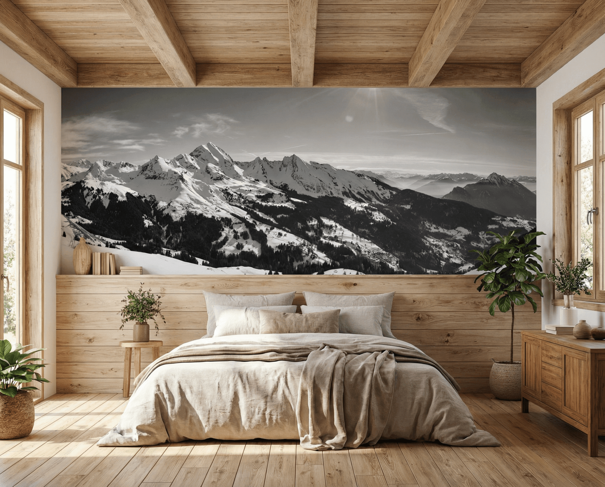 Papier peint montagne noir et blanc les Aravis - Muralconcept