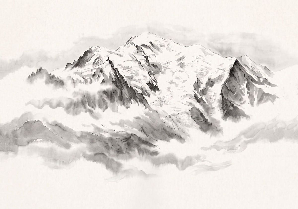 Mont Blanc Panoramic Wallpaper in Indian Ink – Misty Murals