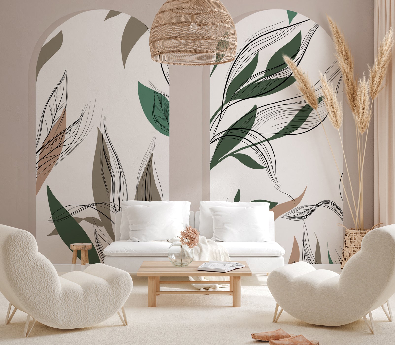 Papier peint flore architecturale, mural concept, tendance