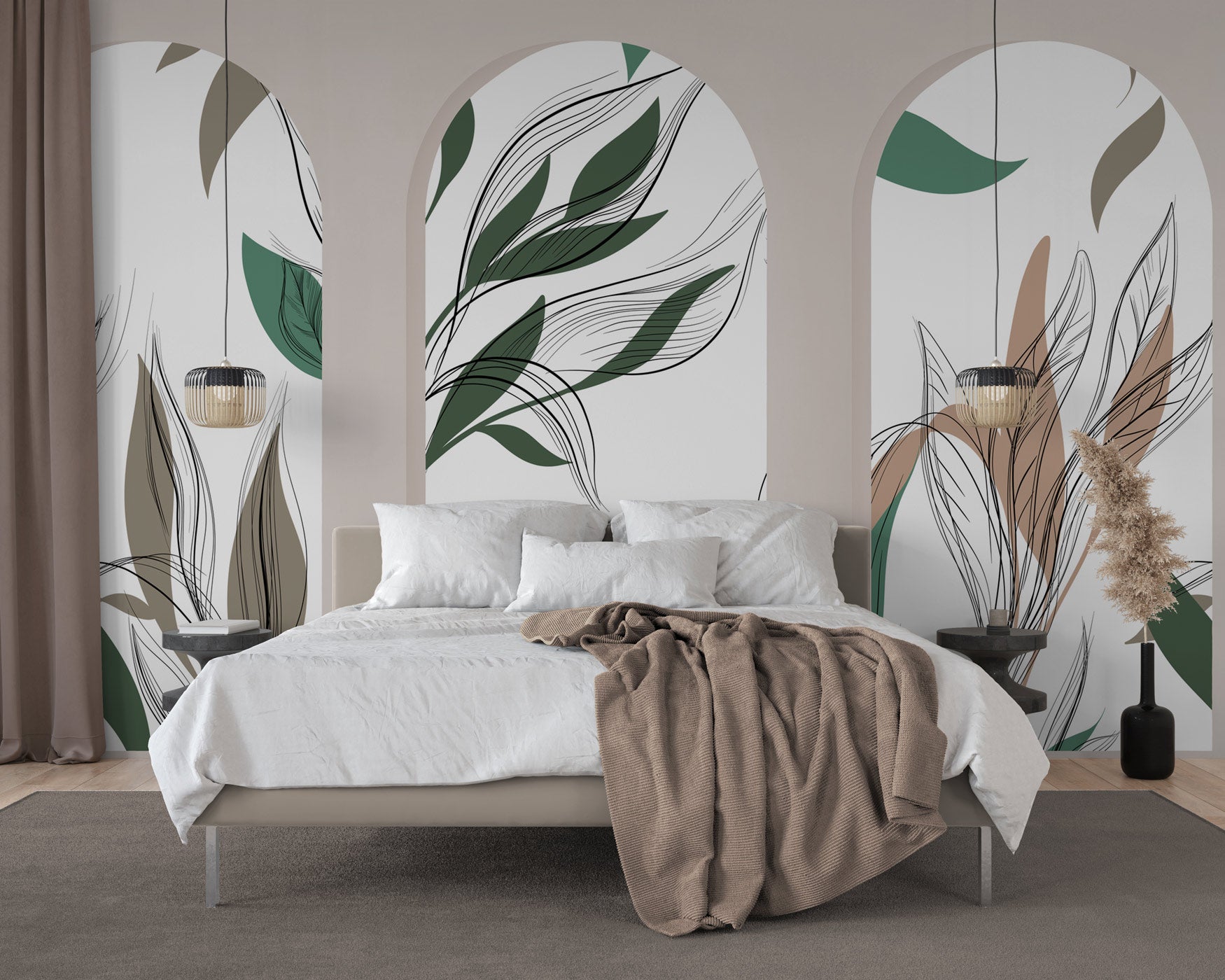 Papier peint flore architecturale, mural concept, tendance