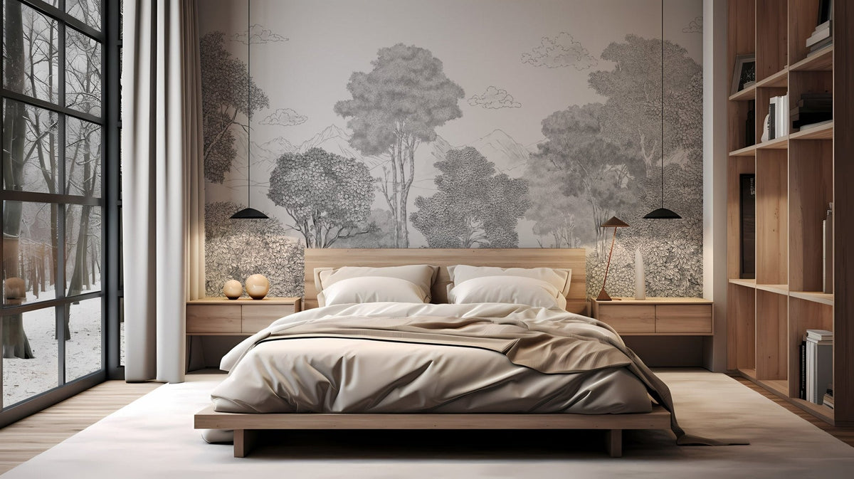 Panoramic wallpaper Forests and Mountains Sketched