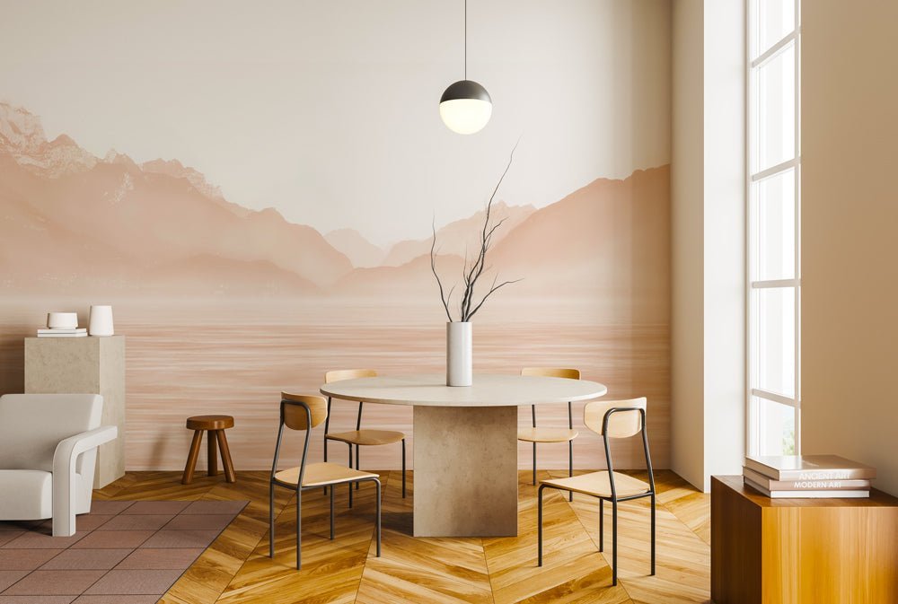 Papier peint Annecy et son lac paisible terracotta, mural concept, tendance