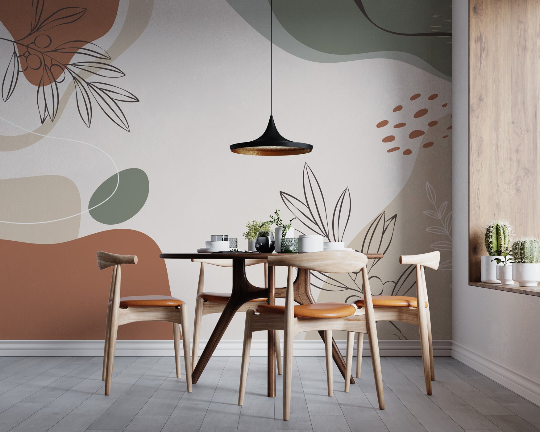 Papier peint panoramique feuillage olivaissance, mural concept, tendance