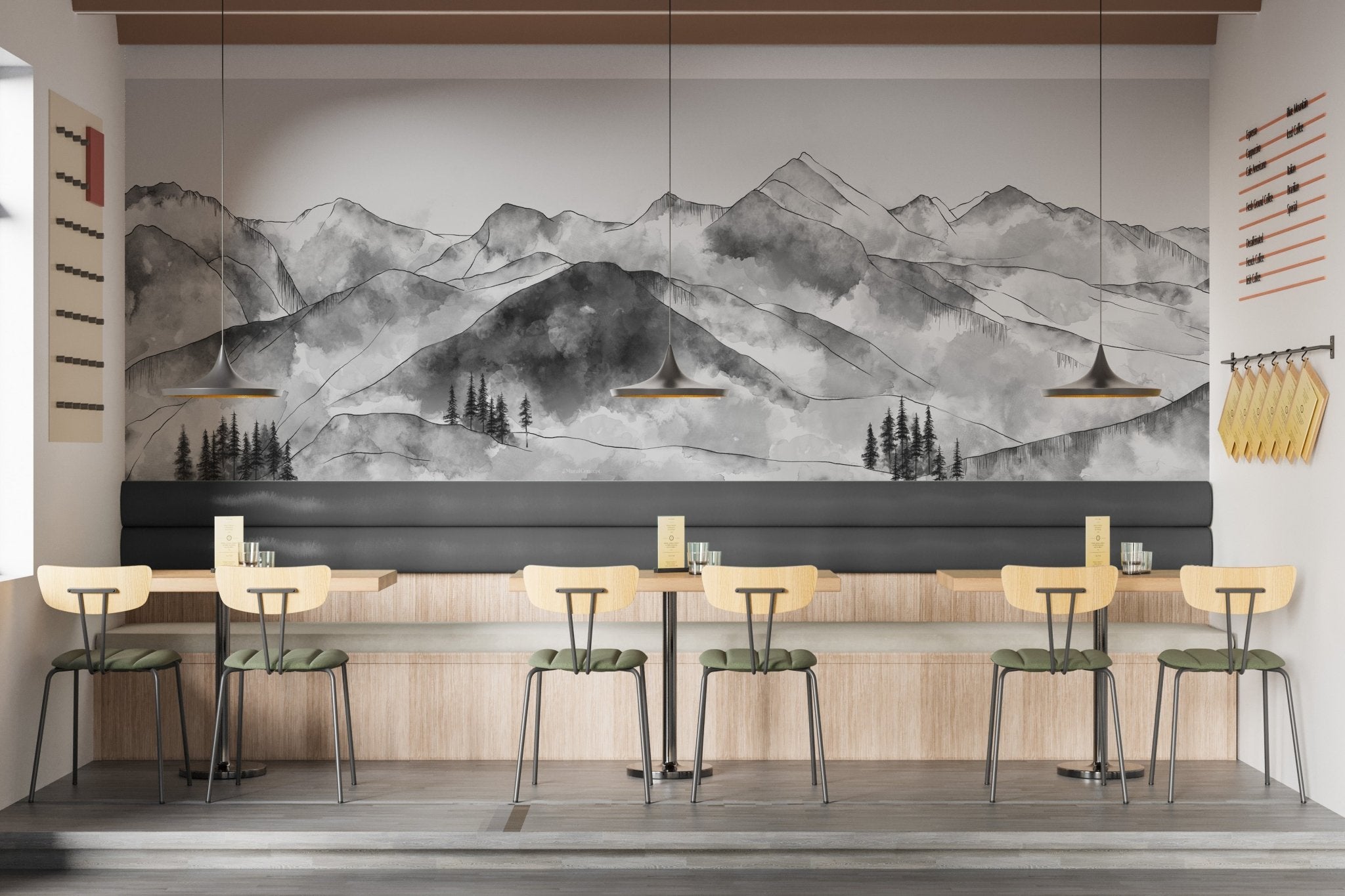 Papier peint montagne chaine des Aravis noir et blanc, mural concept, tendance