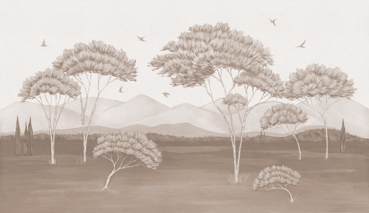 Panoramic wallpaper - The Pines of Provence (antique sepia)