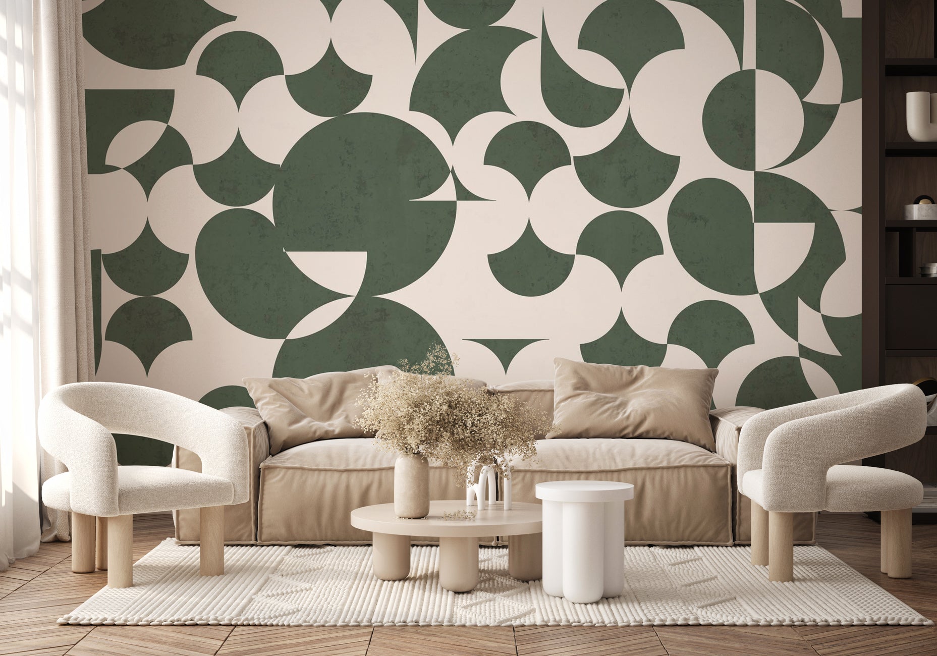 Papier peint rétro forme graphique vert, XXL, tendance