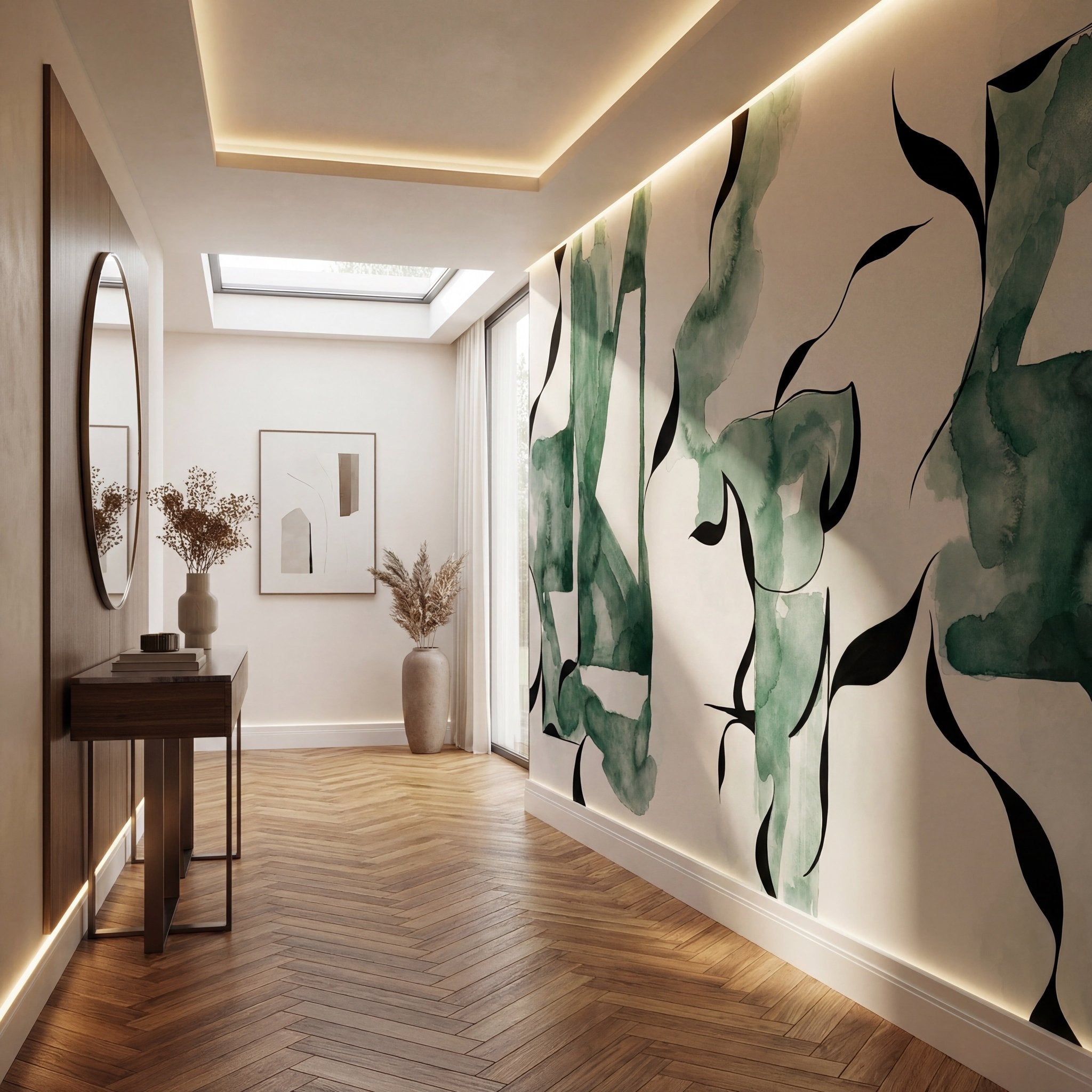 Papier peint abstrait moderne – Abstract Green Flow - Muralconcept