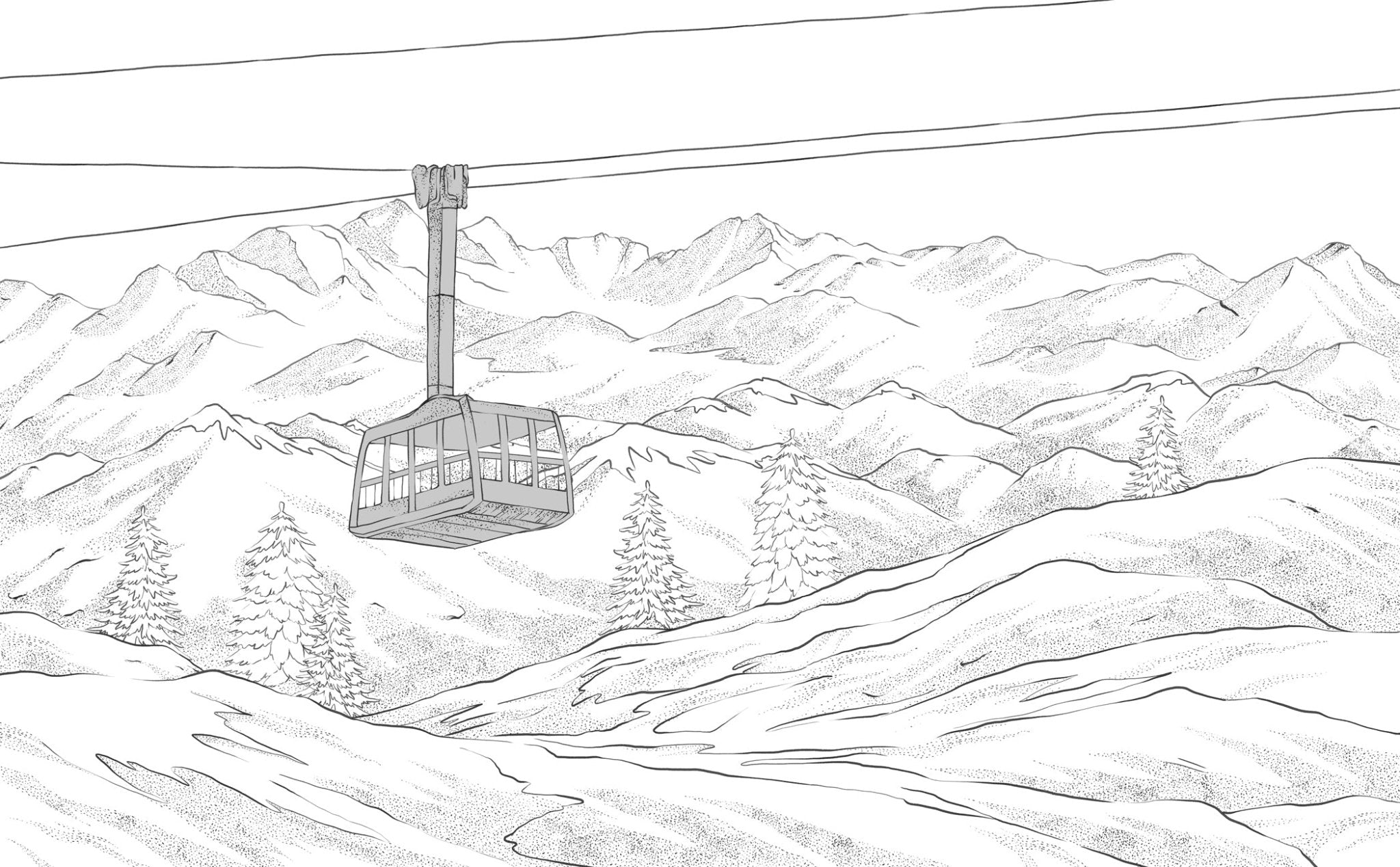 Papier peint La Plagne télécabine noir et blanc, XXL, tendance