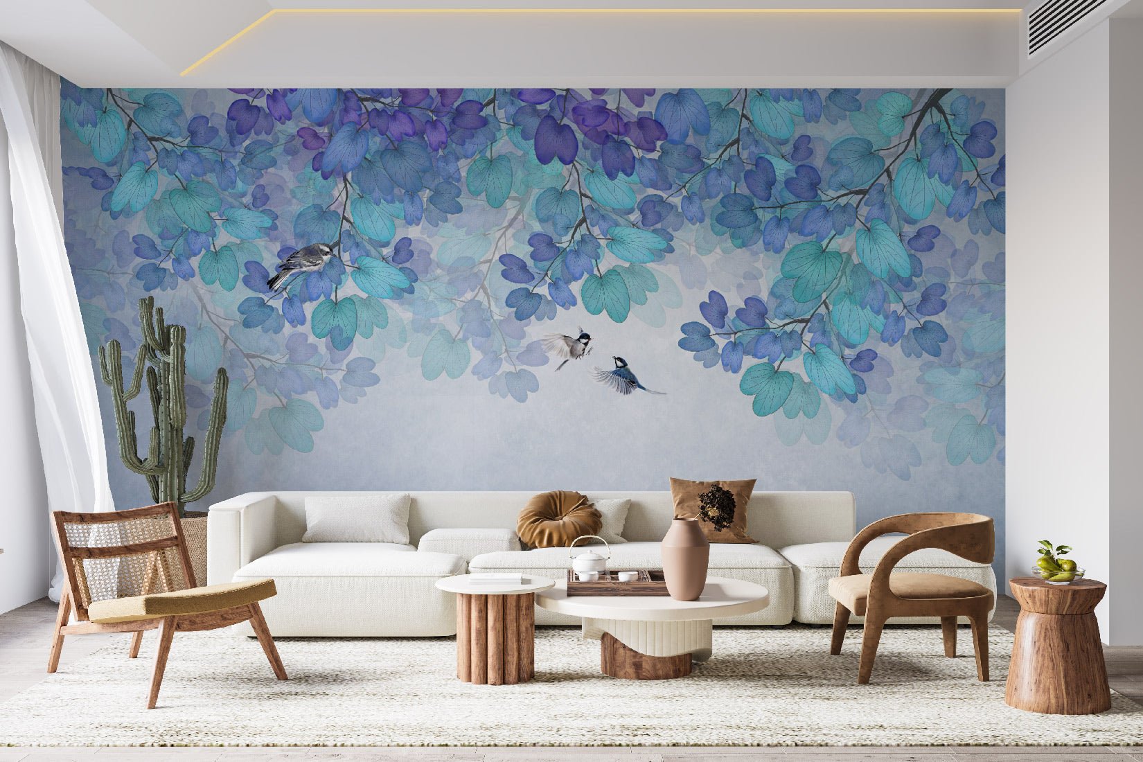 Papier peint feuille bleu - papier peint sur mesure francais - muralconcept