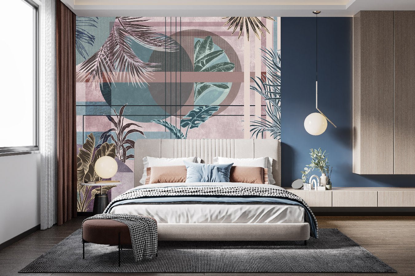 Papier peint bleu moderne design - papier peint sur mesure francais - muralconcept