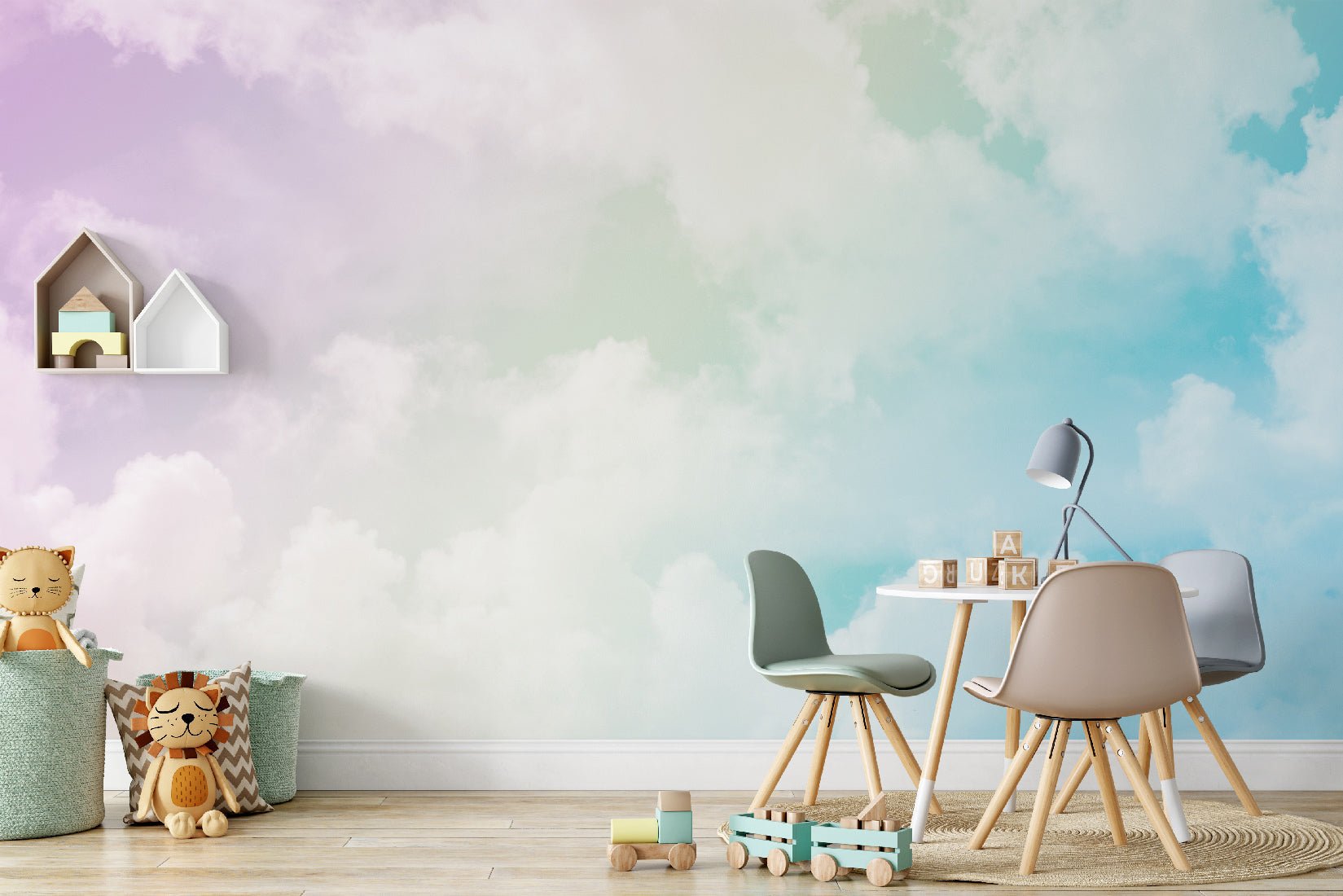 Papier peint enfant nuage soft colors - papier peint sur mesure francais - muralconcept