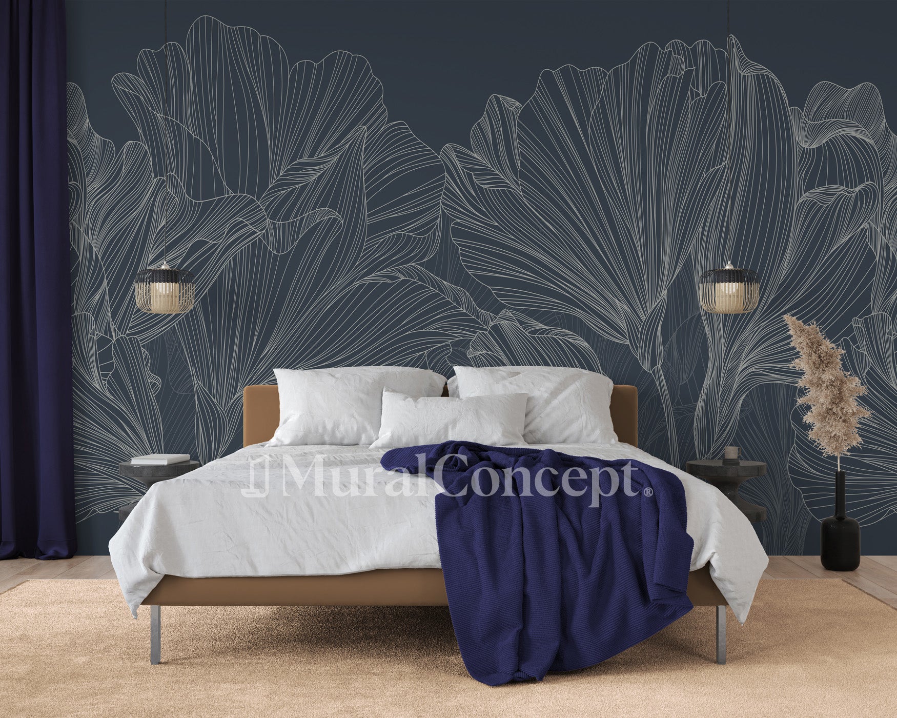 Papier peint panoramique valse des fleurs bleu - panoramique français