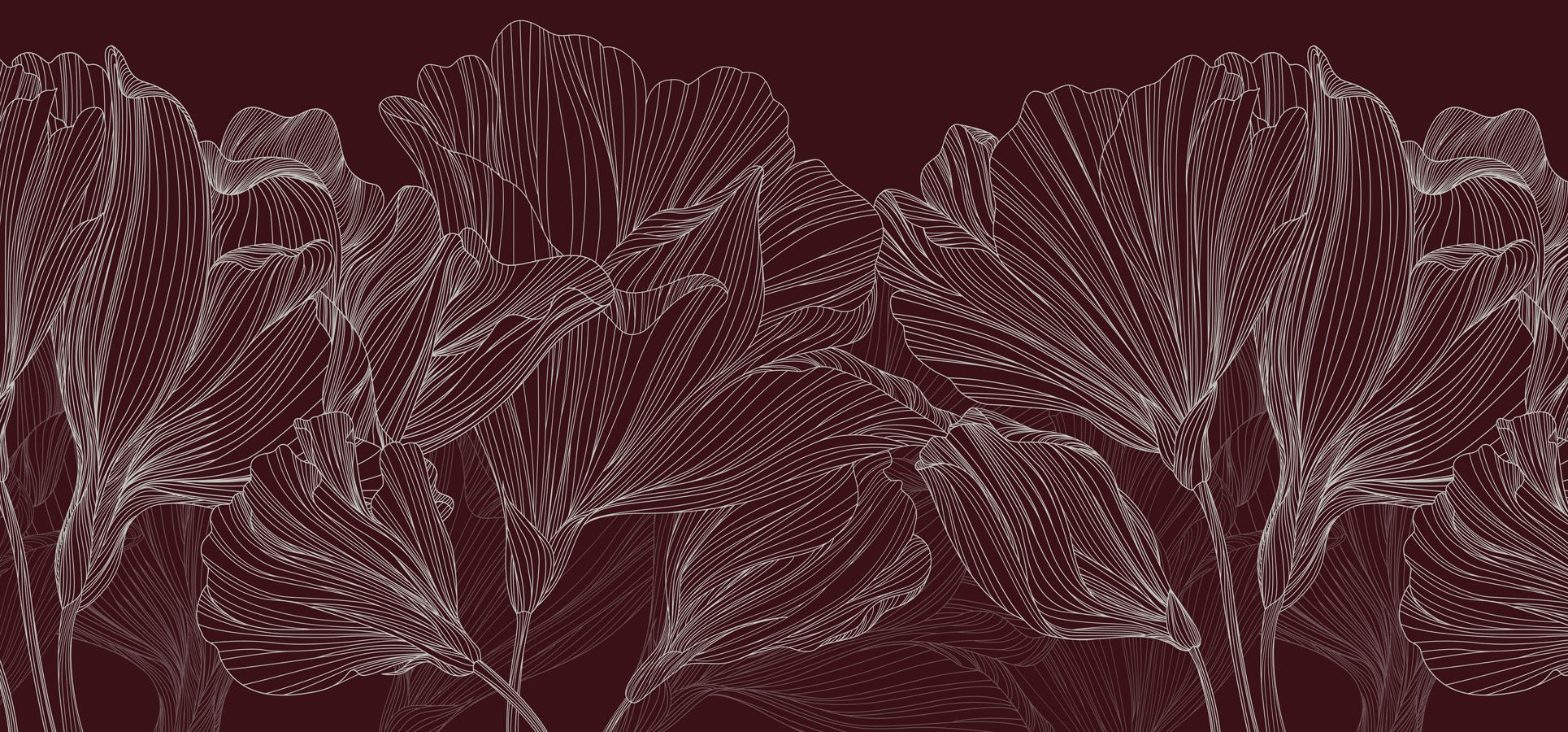 Papier peint restaurant valse des fleurs bordeaux, mural concept, tendance