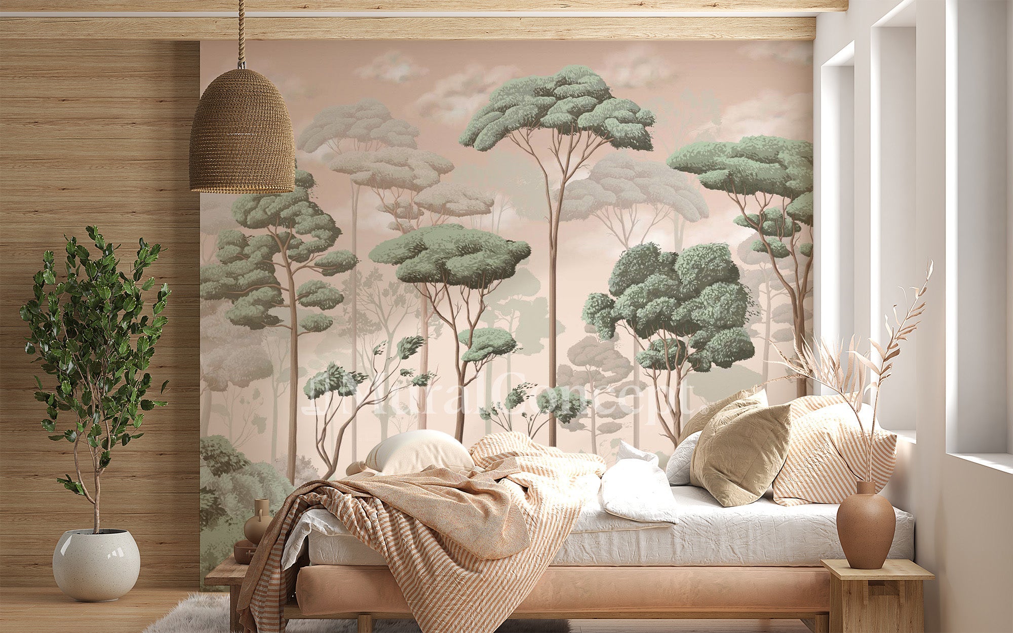 Papier peint panoramique pinède volupté jasmin, mural concept, tendance