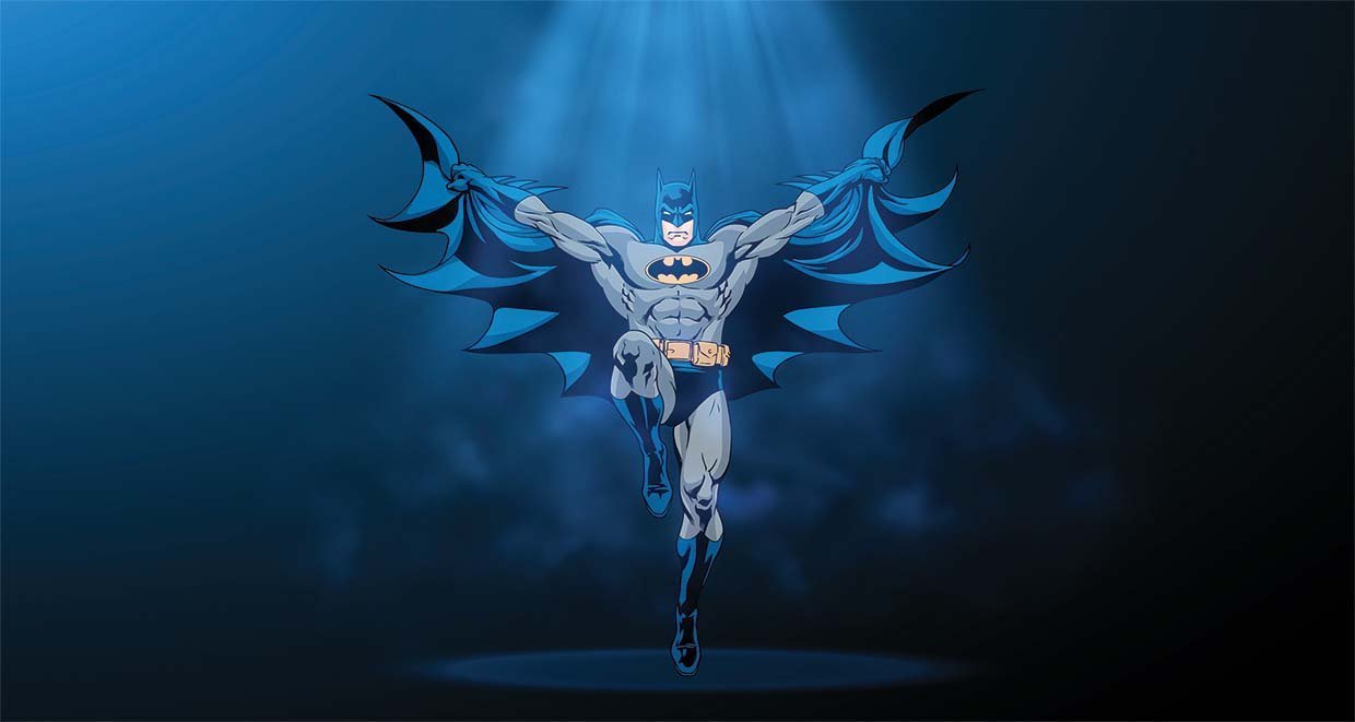 Papier peint panoramique batman héro ailes déployées blue - papier peint sur mesure francais - muralconcept