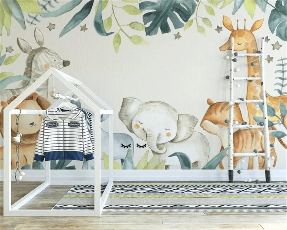 Papier peint Animaux de la jungle pour enfant - papier peint sur mesure francais - muralconcept