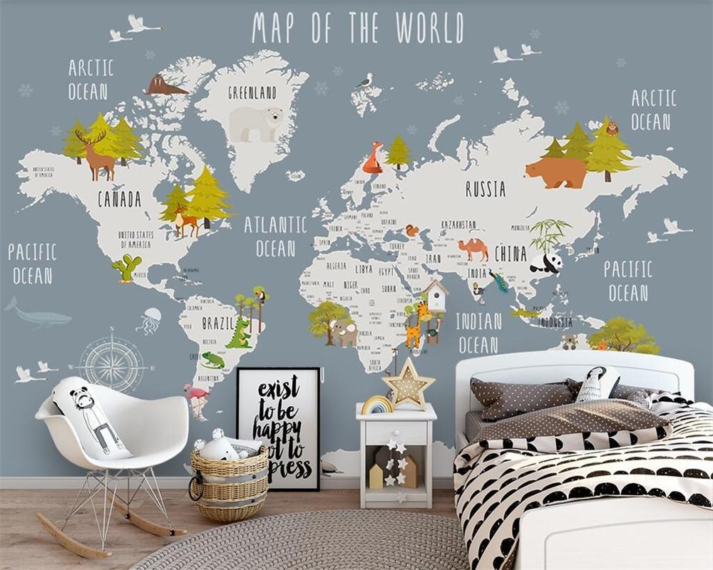 Papier peint Carte du monde illustrée Animaux - papier peint sur mesure francais - muralconcept