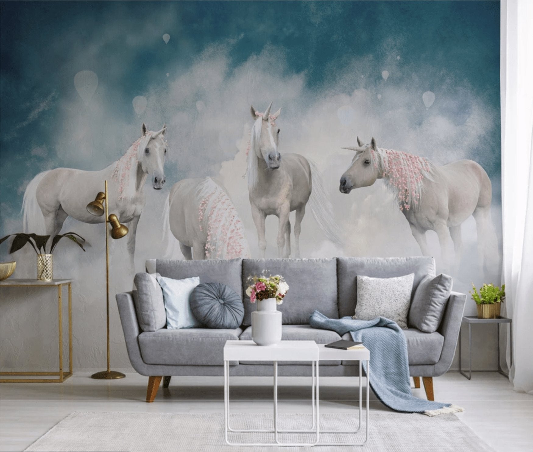 Papier peint chambre ado cheval licorne - papier peint sur mesure francais - muralconcept