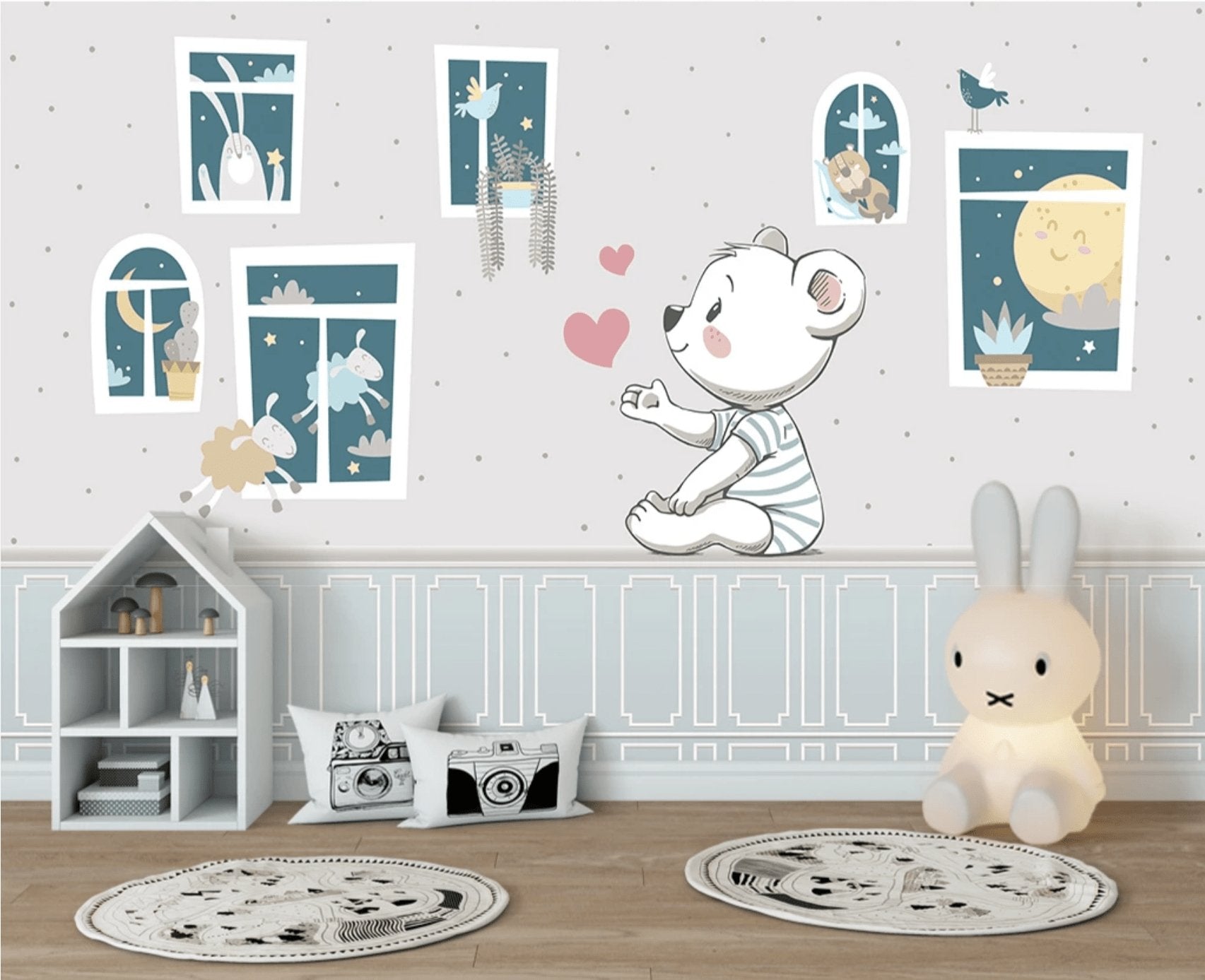 Papier peint  chambre Bébé Ourson et ses amis - papier peint sur mesure francais - muralconcept