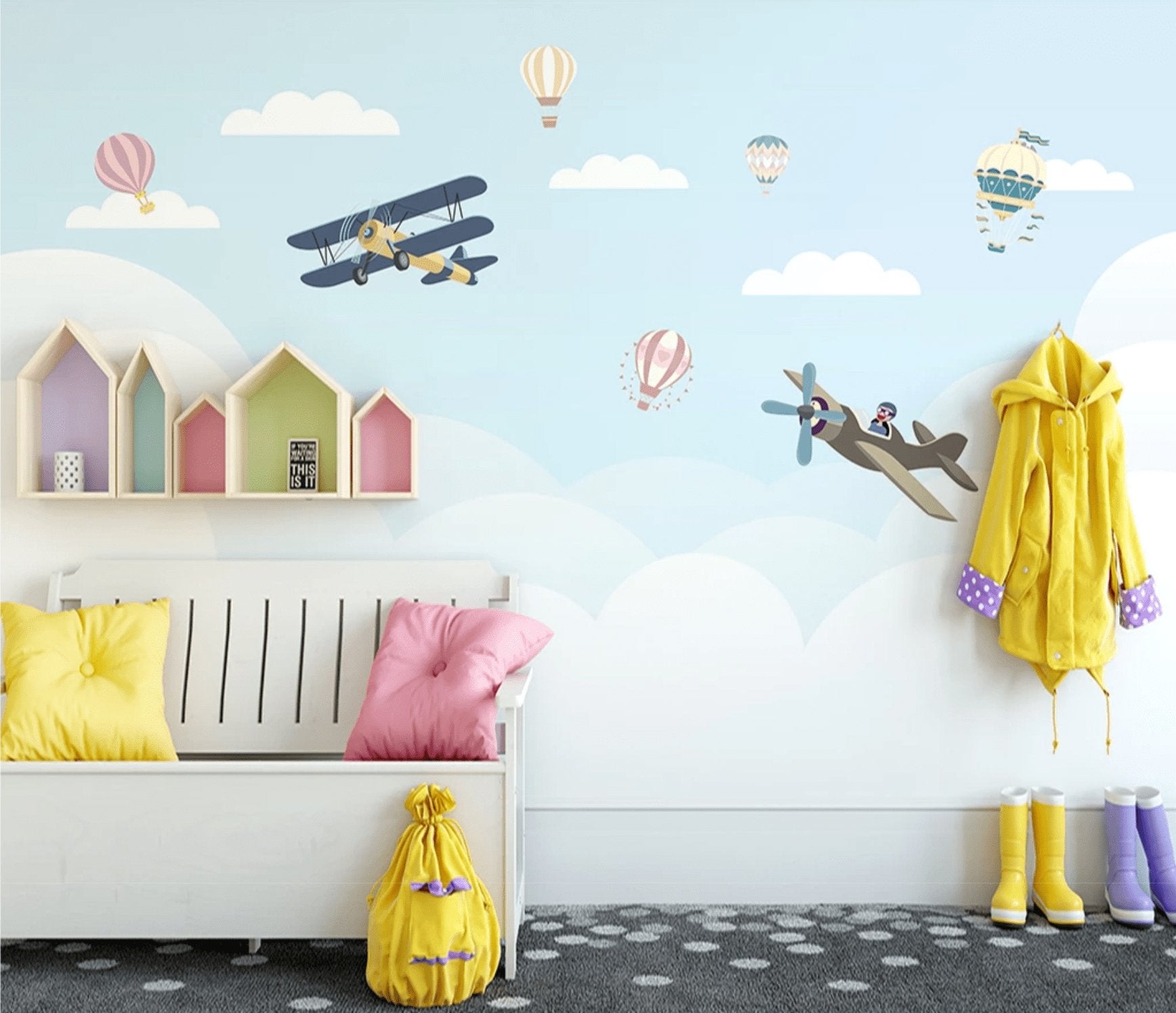 Papier peint Chambre enfant Avion Nuage - papier peint sur mesure francais - muralconcept