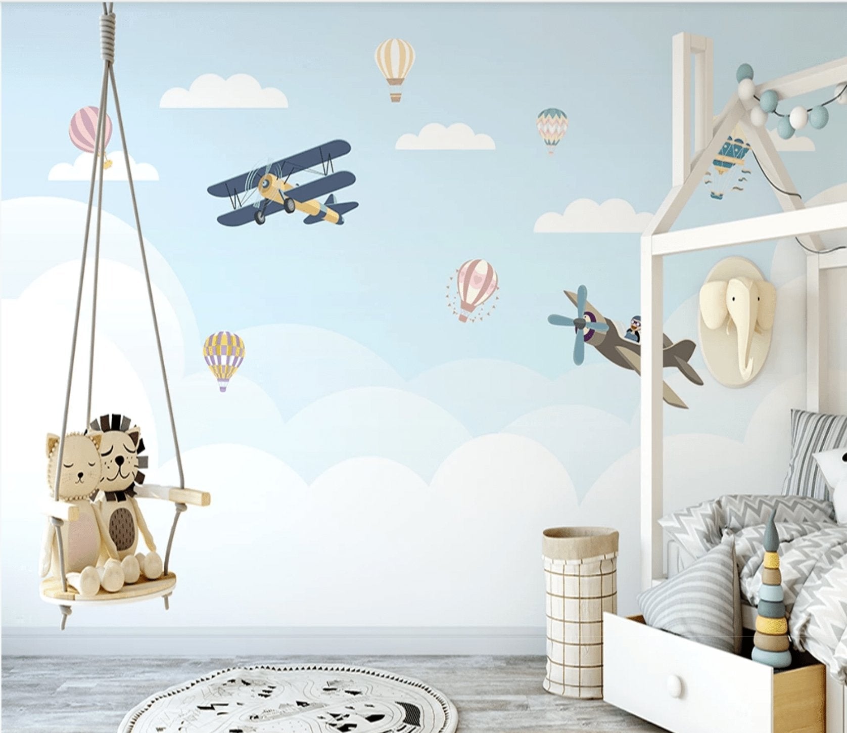Papier peint Chambre enfant Avion Nuage - papier peint sur mesure francais - muralconcept