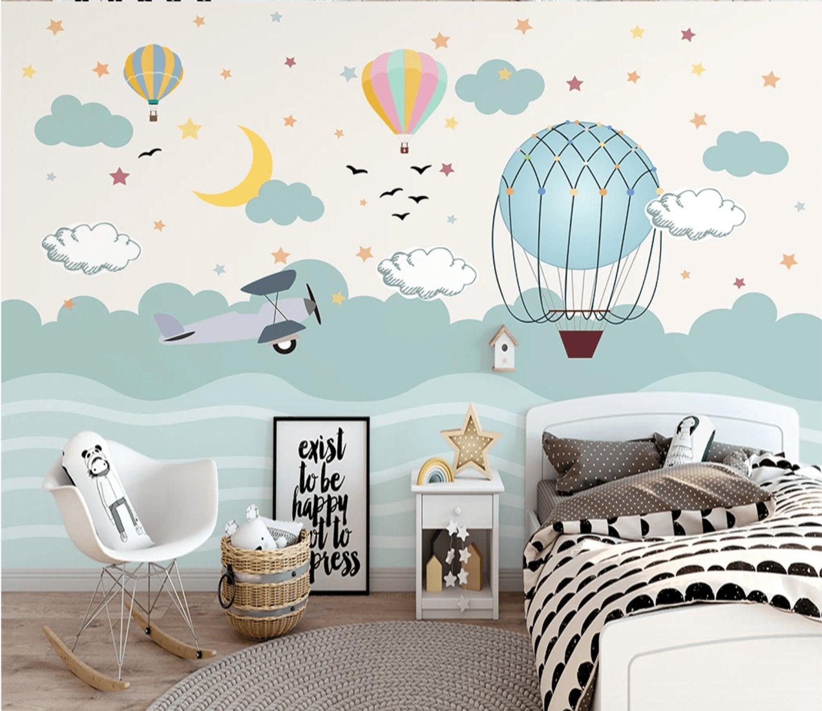 Papier peint chambre enfant avion scandinave - papier peint sur mesure francais - muralconcept