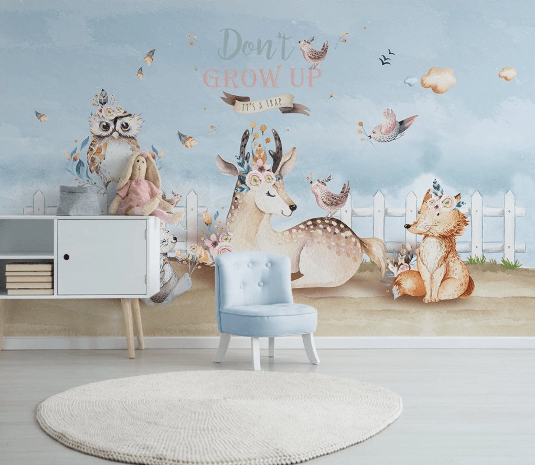 Papier peint chambre enfant biche et ses amis - papier peint sur mesure francais - muralconcept