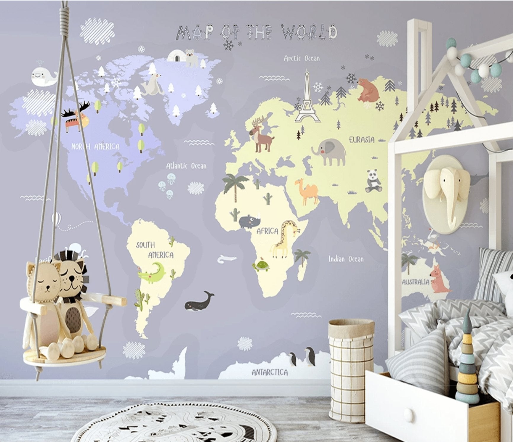 Papier peint enfant carte du monde fille - papier peint sur mesure francais - muralconcept