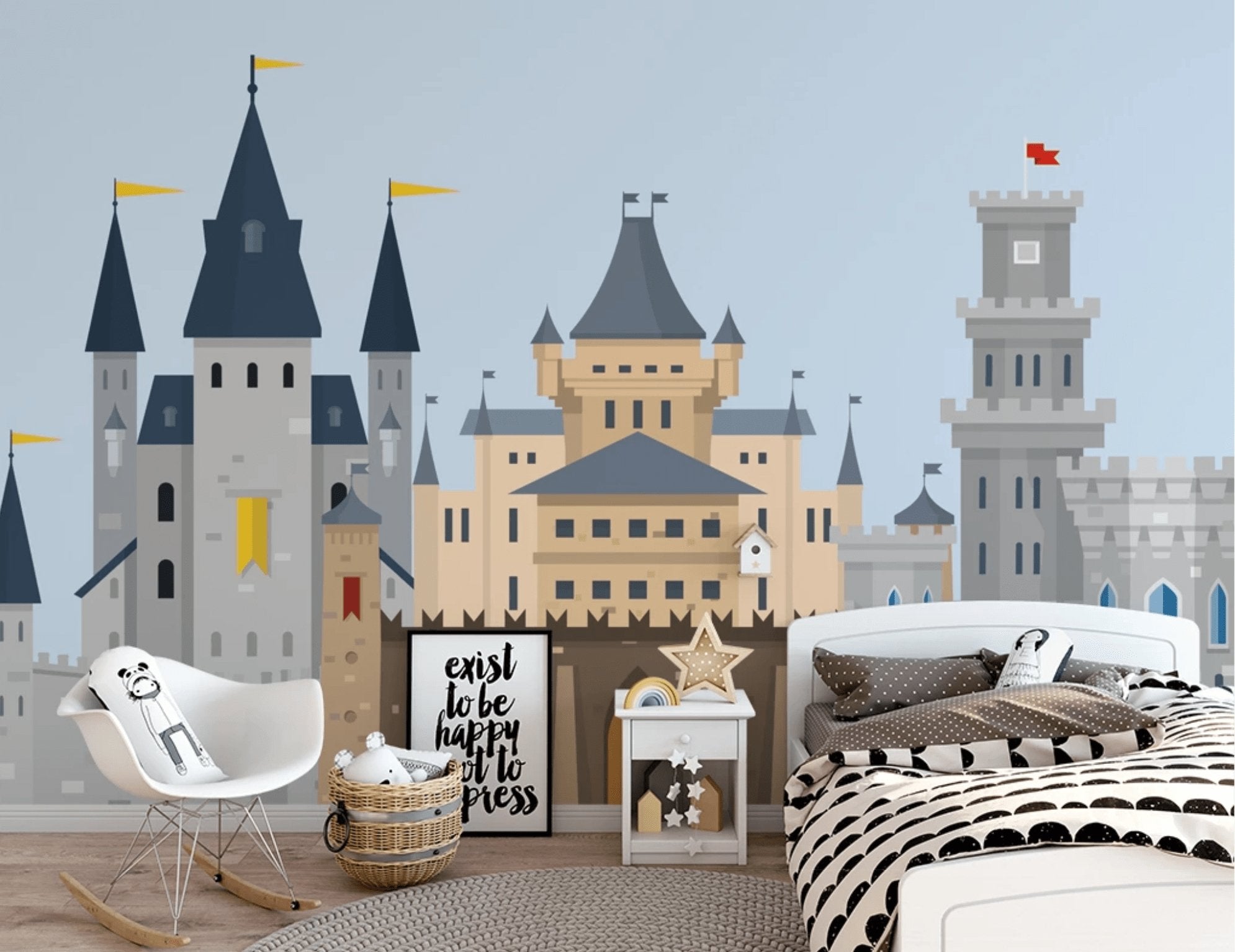 Papier peint enfant château prince & chevalier - papier peint sur mesure francais - muralconcept