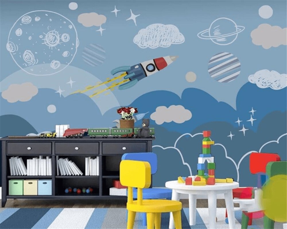 Papier peint enfant fusée espace spatiale - papier peint sur mesure francais - muralconcept