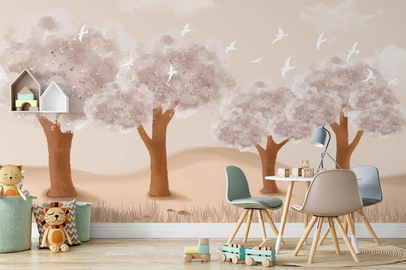 Papier peint enfant tendre savane - papier peint sur mesure francais - muralconcept