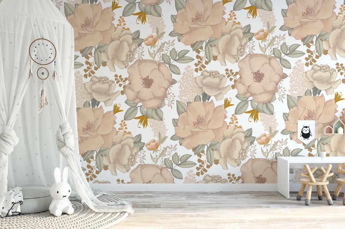 Papier peint fleur pastel terracotta - papier peint sur mesure francais - muralconcept